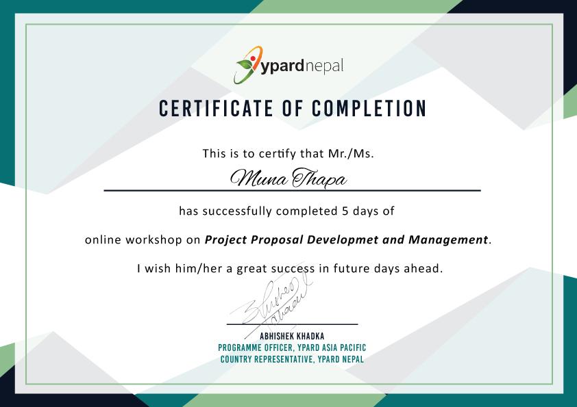 Project Proposal Development and Management Certificate